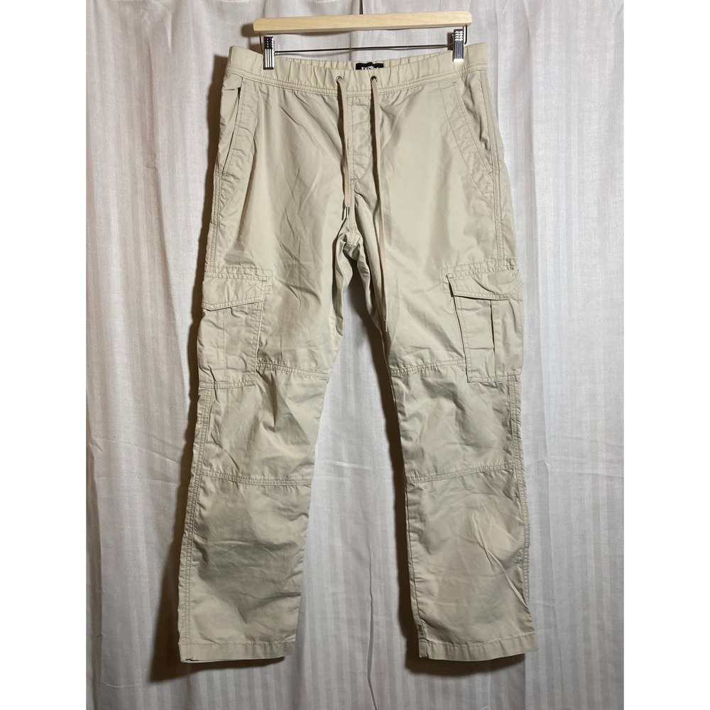 Express Mens Classic Cargo Pants Tan Khaki Elastic Drawstring Waist‎ M Normcore